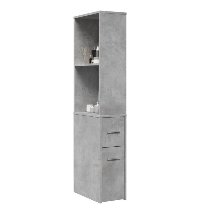 Armoire de salle de bain étroite avec roulettes gris béton | Mobilier & Déco