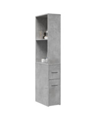 Armoire de salle de bain étroite avec roulettes gris béton | Mobilier & Déco