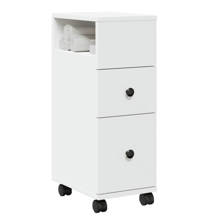 Meuble étroit de salle de bain à roulettes blanc | Mobilier & Déco