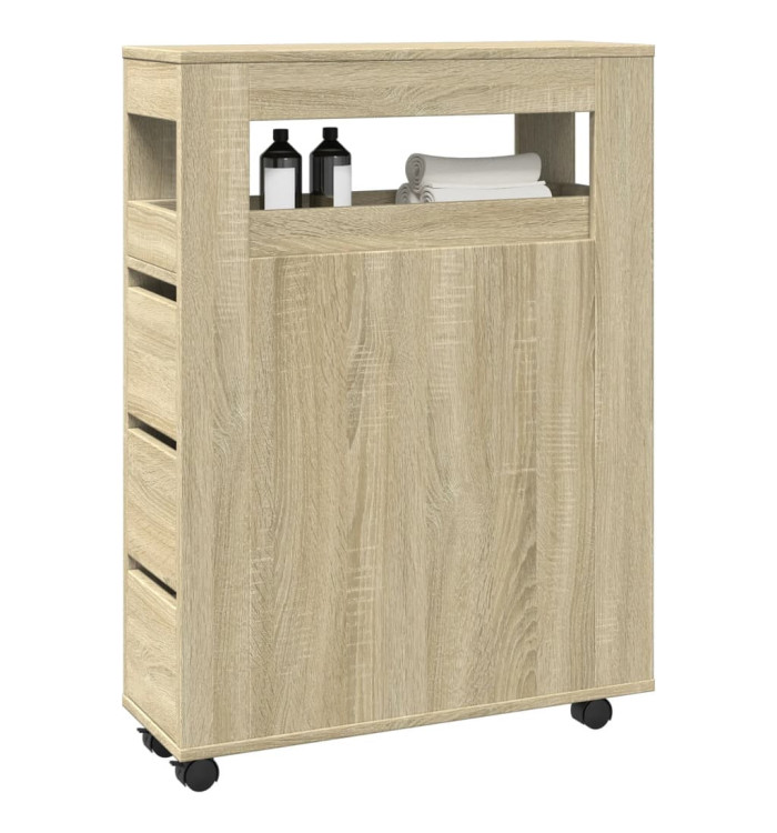 Meuble étroit de salle de bain à roulettes chêne sonoma | Mobilier & Déco