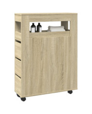 Meuble étroit de salle de bain à roulettes chêne sonoma | Mobilier & Déco