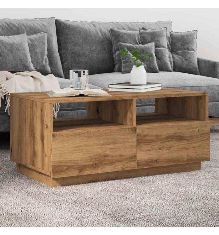 Table basse avec lumières LED chêne artisanal 90x49x40 cm | Mobilier & Déco