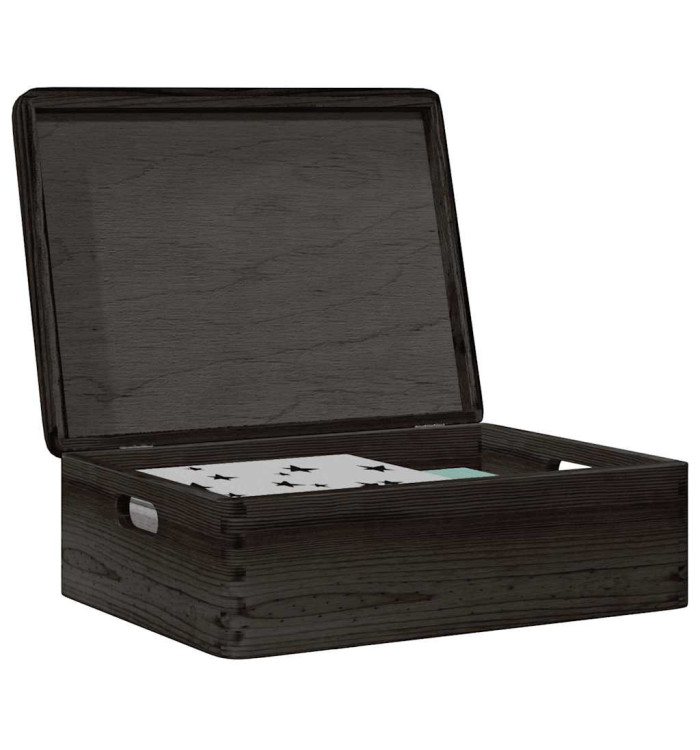Boîte en bois avec couvercle et poignées noir bois pin massif | Mobilier & Déco