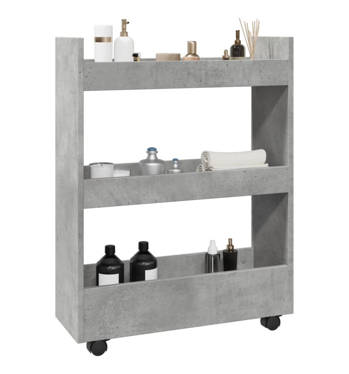 Chariot de rangement étroit 3 niveaux gris béton | Mobilier & Déco