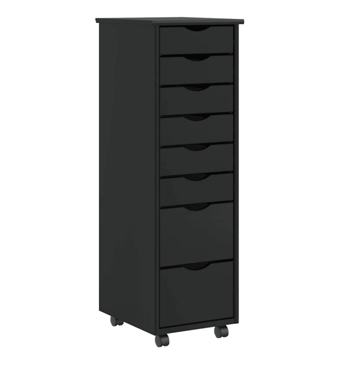 Armoire roulante avec tiroirs MOSS noir bois de pin solide | Mobilier & Déco