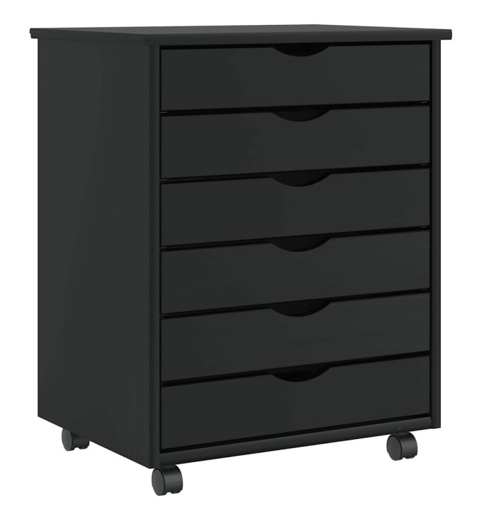 Armoire roulante avec tiroirs MOSS noir bois de pin solide | Mobilier & Déco