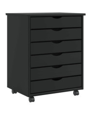 Armoire roulante avec tiroirs MOSS noir bois de pin solide | Mobilier & Déco