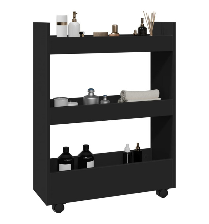 Chariot de rangement étroit 3 niveaux noir bois d'ingénierie | Mobilier & Déco