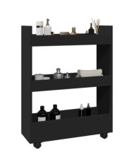 Chariot de rangement étroit 3 niveaux noir bois d'ingénierie | Mobilier & Déco