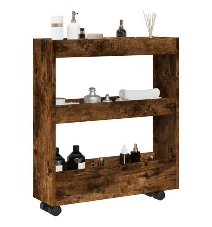 Chariot de rangement étroit 3 niveaux chêne fumé | Mobilier & Déco