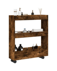 Chariot de rangement étroit 3 niveaux chêne fumé | Mobilier & Déco