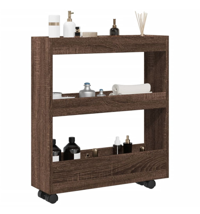 Chariot de rangement étroit 3 niveaux chêne marron | Mobilier & Déco