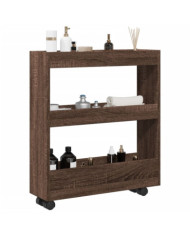 Chariot de rangement étroit 3 niveaux chêne marron | Mobilier & Déco