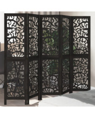 Cloison de séparation 5 panneaux noir bois de paulownia massif | Mobilier & Déco