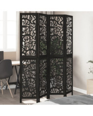 Cloison de séparation 4 panneaux noir bois de paulownia massif | Mobilier & Déco