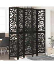 Cloison de séparation 5 panneaux noir bois de paulownia massif | Mobilier & Déco
