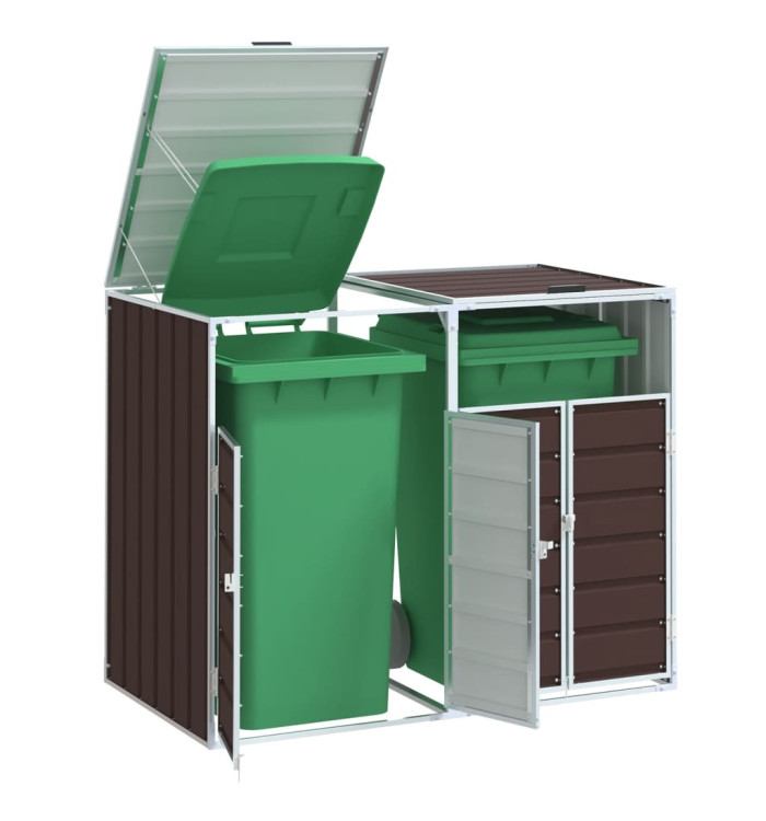 Rangement à roulettes pour poubelles pour deux bacs acier | Mobilier & Déco