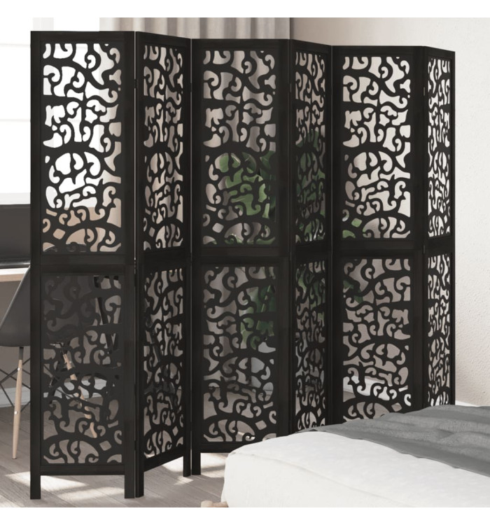 Cloison de séparation 6 panneaux noir bois de paulownia massif | Mobilier & Déco