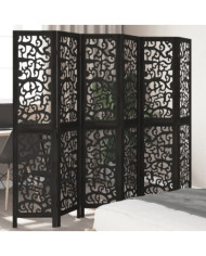 Cloison de séparation 6 panneaux noir bois de paulownia massif | Mobilier & Déco