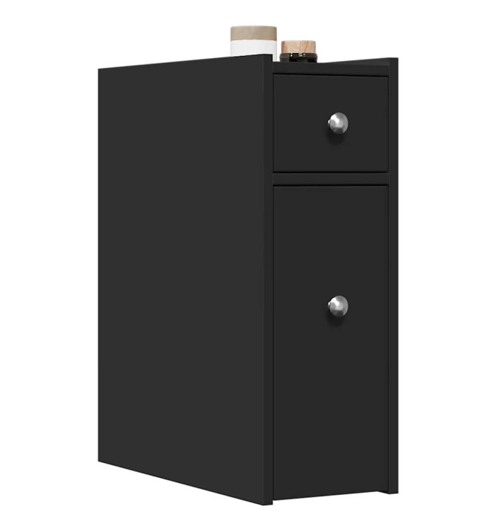 Armoire de salle de bain étroite avec roulettes noir | Mobilier & Déco