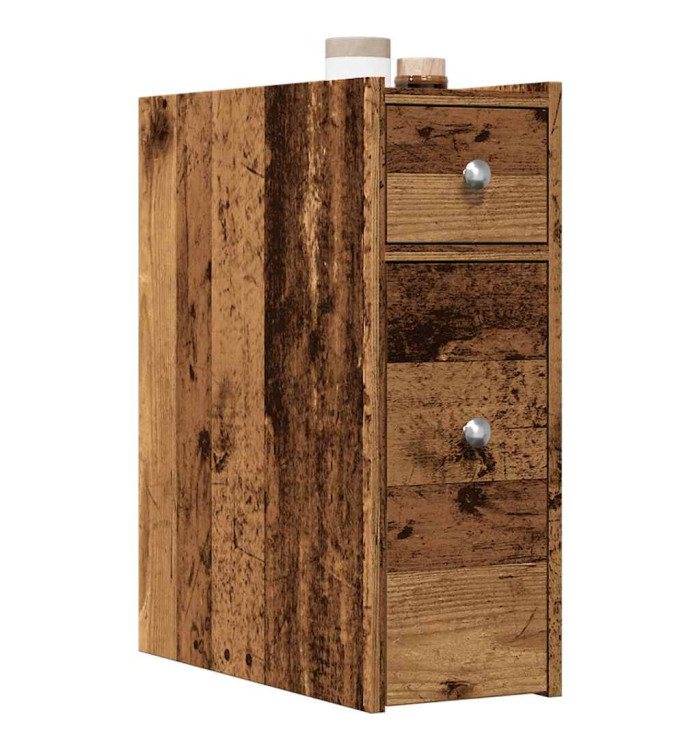 Armoire de salle de bain étroite avec roulettes vieux bois | Mobilier & Déco
