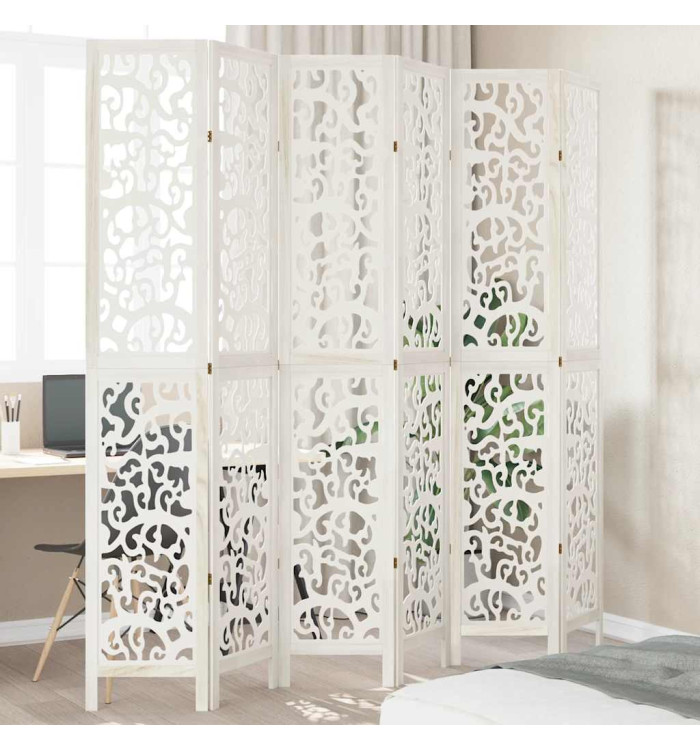 Cloison de séparation 6 panneaux blanc bois de paulownia massif | Mobilier & Déco
