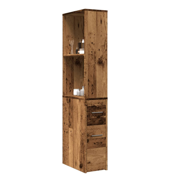 Armoire de salle de bain étroite avec roulettes vieux bois | Mobilier & Déco