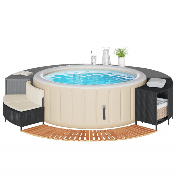 Cadre de bain à remous noir résine tressée bois massif d'acacia | Mobilier & Déco