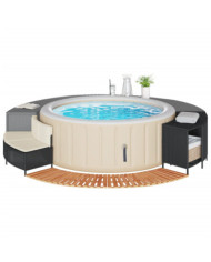 Cadre de bain à remous noir résine tressée bois massif d'acacia | Mobilier & Déco
