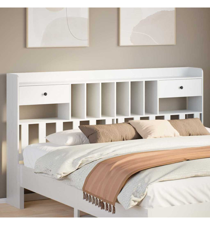 Tête de lit avec rangement blanc 180 cm bois massif de pin | Mobilier & Déco