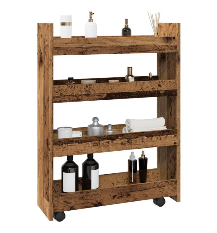 Chariot de rangement étroit 4 niveaux vieux bois | Mobilier & Déco