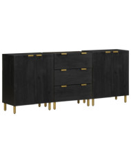 Buffets 3 pcs noir bois d'ingénierie | Mobilier & Déco