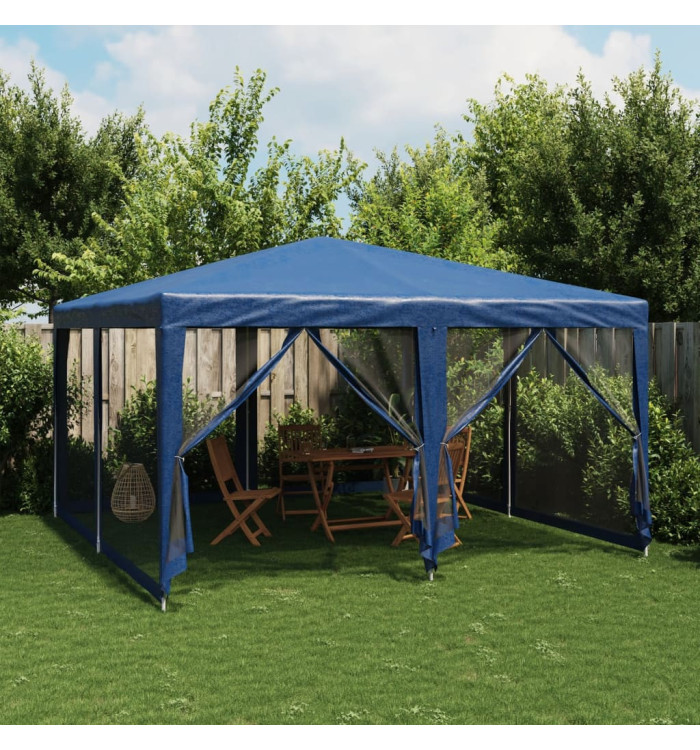 Tente de fête avec 8 parois latérales en maille bleu 4x4m PEHD | Mobilier & Déco