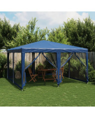Tente de fête avec 8 parois latérales en maille bleu 4x4m PEHD | Mobilier & Déco
