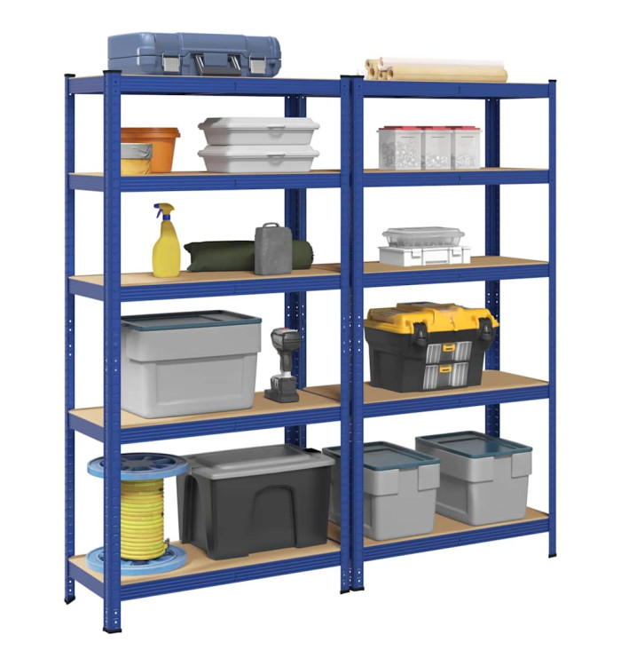 Étagères de rangement à 5 niveaux 2 pcs Bleu Acier et bois | Mobilier & Déco