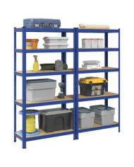 Étagères de rangement à 5 niveaux 2 pcs Bleu Acier et bois | Mobilier & Déco