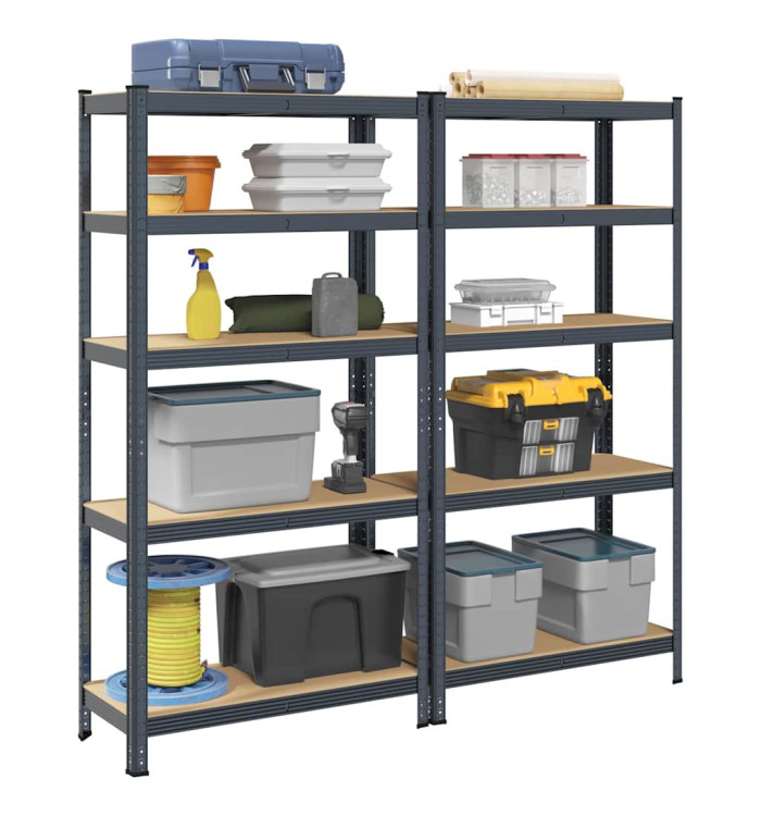 Étagères de rangement 5 niveaux 2 pcs Anthracite Acier et bois | Mobilier & Déco