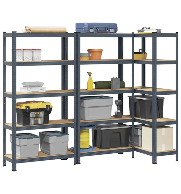 Étagères de rangement 5 niveaux 3 pcs acier bois d'ingénierie | Mobilier & Déco