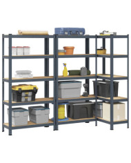 Étagères de rangement 5 niveaux 3 pcs acier bois d'ingénierie | Mobilier & Déco