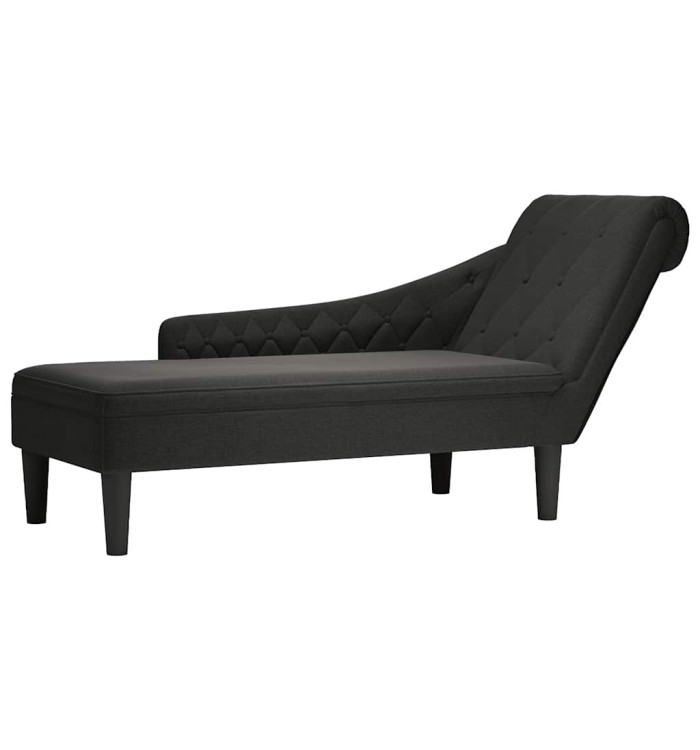 Fauteuil long avec coussin et accoudoir droit noir tissu | Mobilier & Déco