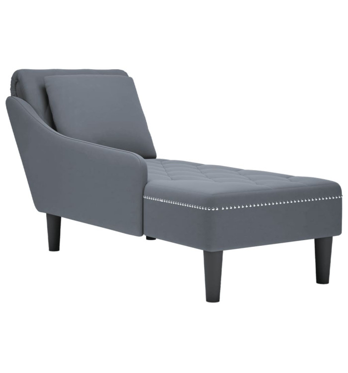 Fauteuil long et coussin et accoudoir droit gris foncé velours | Mobilier & Déco