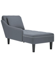 Fauteuil long et coussin et accoudoir droit gris foncé velours | Mobilier & Déco