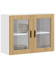 Armoire murale de cuisine porte en verre Porto chêne artisanal | Mobilier & Déco