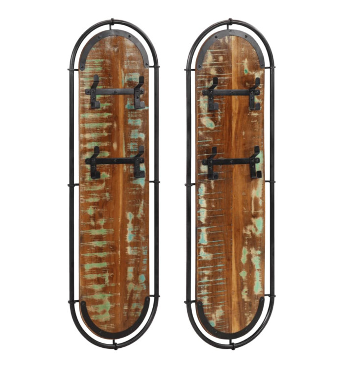 Porte-manteaux muraux et 4 crochets 2 pcs bois massif récupéré | Mobilier & Déco