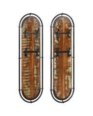 Porte-manteaux muraux et 4 crochets 2 pcs bois massif récupéré | Mobilier & Déco