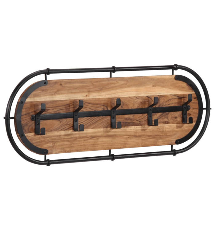 Porte-manteau mural avec 5 crochets bois massif d'acacia | Mobilier & Déco