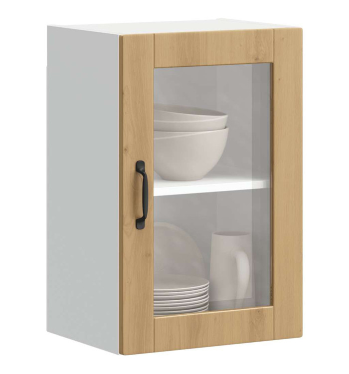 Armoire murale de cuisine porte en verre Porto chêne artisanal | Mobilier & Déco