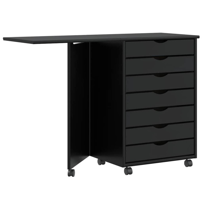 Armoire roulante avec bureau MOSS noir bois de pin solide | Mobilier & Déco