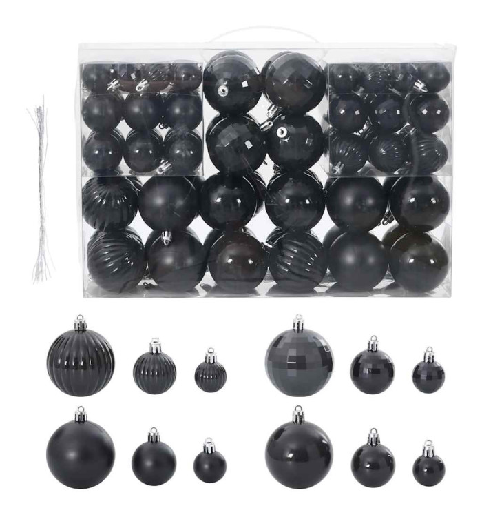 Boules de Noël 100 pcs noir Ø3/4/6 cm | Mobilier & Déco