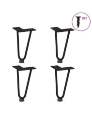 Pieds en épingle à cheveux pour table basse 4 pièces Noir 20 cm Acier massif | Mobilier & Déco